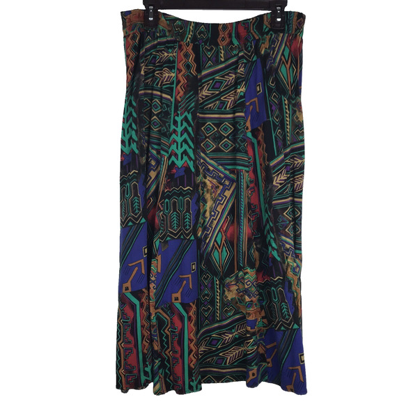 Vintage CLIO Midi Skirt Elastic Waist Flowy Colorful Abstract Print Size Large - Picture 4 of 8